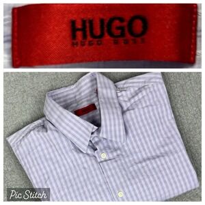 BOSS Hugo Boss Purple Long Sleeve Striped Dress Shirt Men L 17.5/34/35-44